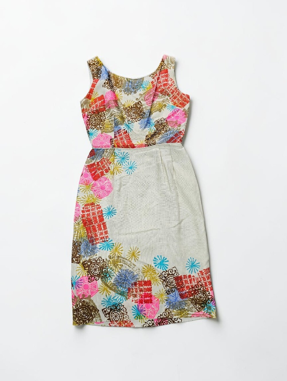 Vintage Russell Berens California Sleeveless Sheath Dress Abstract Floral Midi